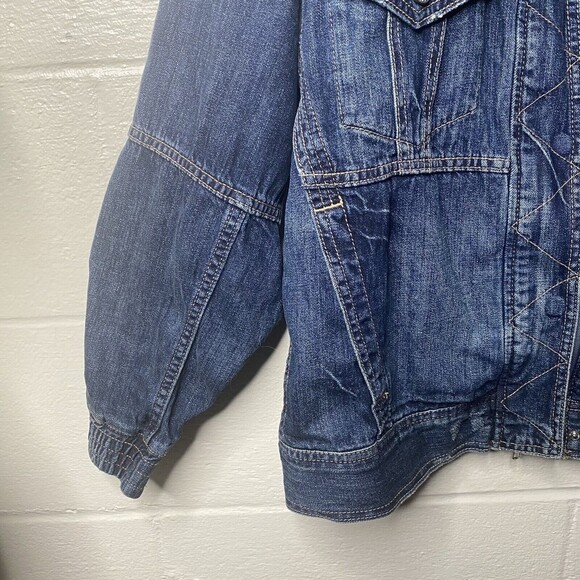 American Eagle Jean Jacket Button Zip Up Women Blue Pockets SZ Small Oversized - Picture 4 of 12